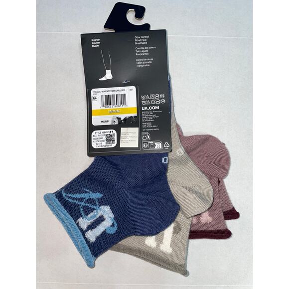 UNDER ARMOUR WOMENS 3 PAIR BLUE BEIGE PINK LIGHTWEIGHT QUARTER SOCKS NEW - Picture 3 of 4